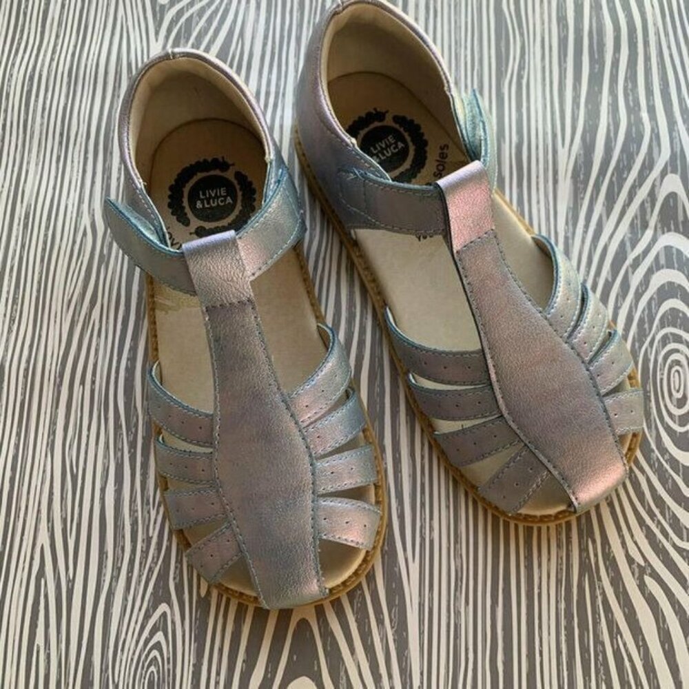 Live & Luca Iridescent Paz Sandals 10 NWT
